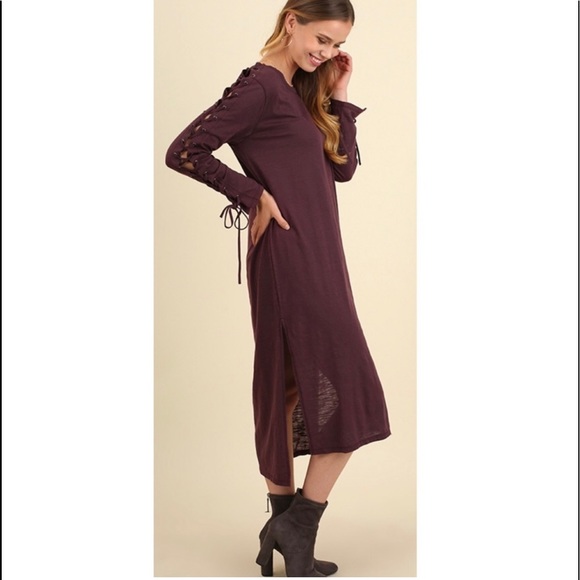 Lace up midi dress in eggplant color - Picture 3 of 4